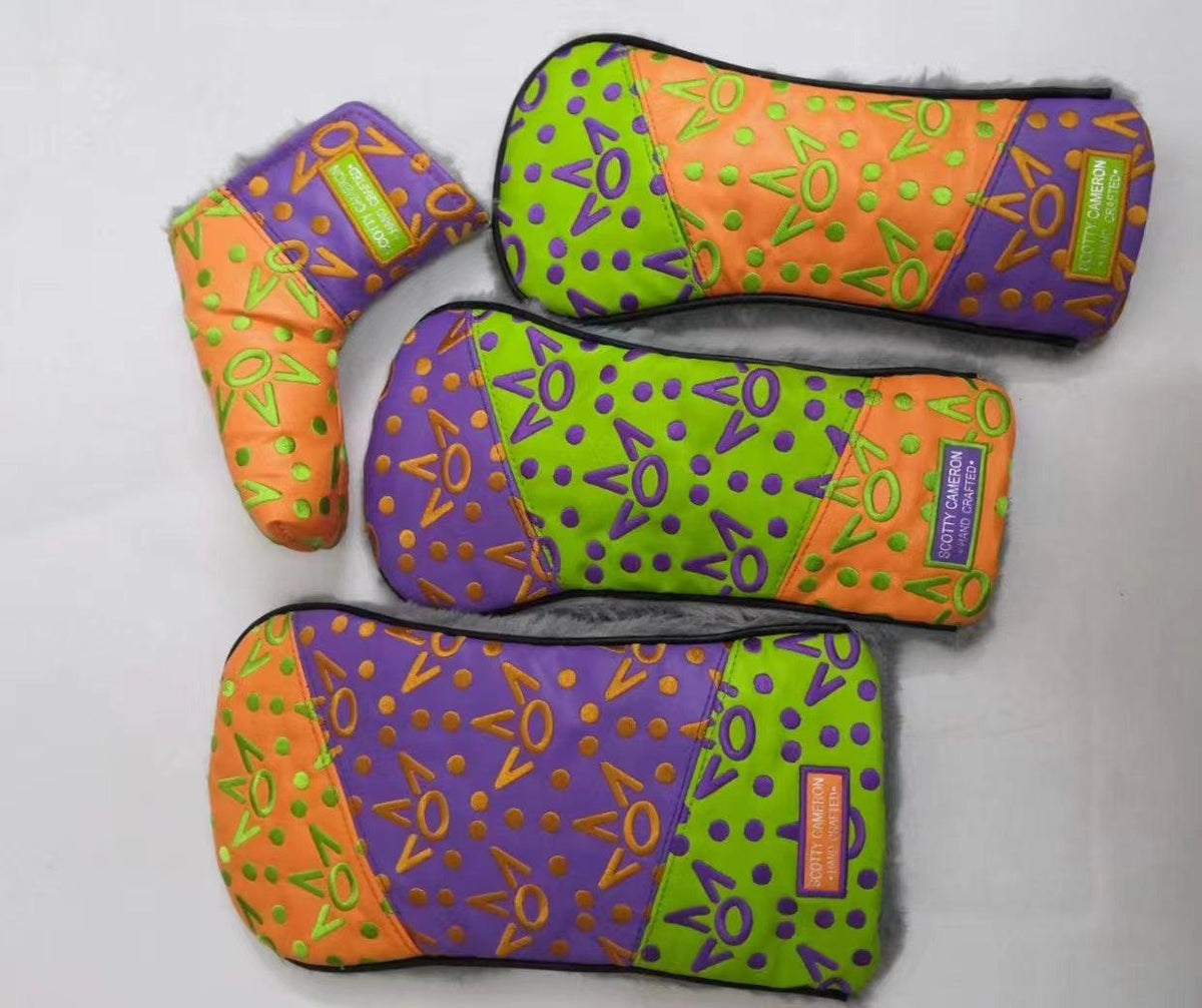 Scotty Cameron Lime Orange Purple Crown Patchwork Headcover (4 Set)
